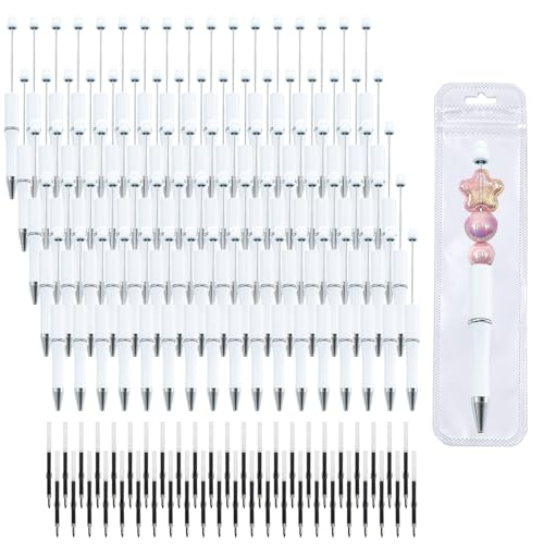 210 Pieces DIY Beadable Pen Bulk Kit – 70PCS Ballpoint Pen with Refills & Bags – Perfect for Beads Pens Supplies, Beaded Pens for DIY Crafting – Office Supplies & Teacher Accessories (White) - color: White, size: 70
