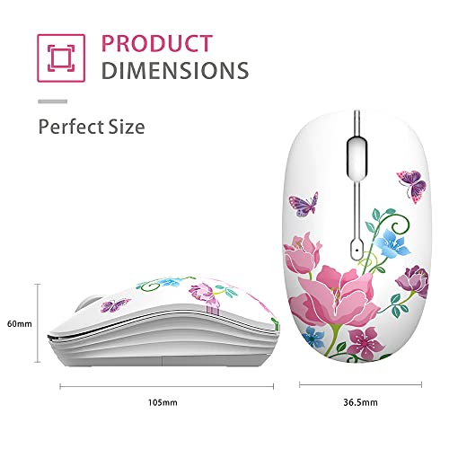 TENMOS M101 Wireless Mouse Cute Silent Computer Mice with USB Receiver, 2.4G Optical Wireless Travel Mouse 1600 DPI for Laptop, Notebook, PC, Computer (Butterfly) - color: butterfly