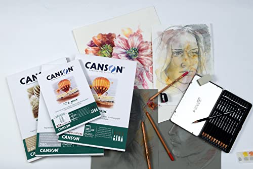 Canson "C à Grain A3 224g White Drawing & Sketching Paper Pad, 30 Sheets, Fine Grain Texture, Glued on Short Side, for Professional Artists - size: A3, style: 224gsm