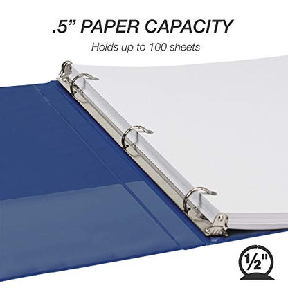 Samsill 4 Pack Durable 0.5 Inch 3 Ring Binders, Round Ring, Clear View Cover for Presentations, Blue - color: Blue, size: 0.5-Inch