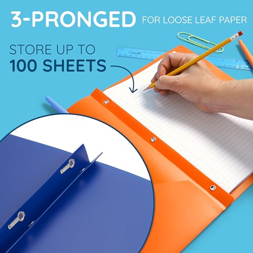 Blue Summit Supplies 30 Plastic 2 Pocket Folders with Prongs, Assorted | Durable 0.35mm poly, 2 pockets, for school, office, and report organization