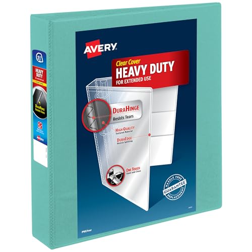 Avery Heavy-Duty View 3 Ring Binder, 1.5 Inch EZD Rings, Great for Portfolios, Office, School Notebooks, and More, 1 Mint Binder (79271) - color: Green, size: 1.5"