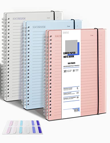 OWSC 3 Pack College Ruled Spiral Notebook, Notebooks for Work A4 Lined | 5.9 x 8.3 IN Notebooks College Ruled for Note Taking, School and Journal with 80 Sheets/160 Pages 110 GSM Thick Papers - size: Ruled-A4-3 Pcs