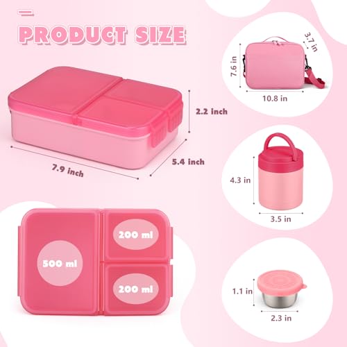 WyfKyd Snack Box Container Set with Soup Thermo Kids Adults Bento Lunch Box | Snack Box Container Set with 10.5oz Soup Thermo and Bag for Kids Adults Bento Lunch Box for Office School Travel Outdoor Pink - color: Pink Set