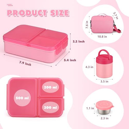 WyfKyd Snack Box Container Set with Soup Thermo Kids Adults Bento Lunch Box | Snack Box Container Set with 10.5oz Soup Thermo and Bag for Kids Adults Bento Lunch Box for Office School Travel Outdoor Pink - color: Pink Set