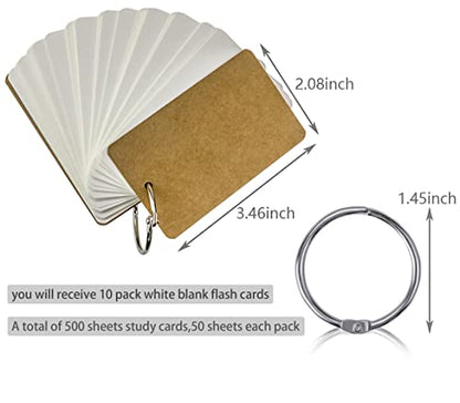 500 Pcs Flash Cards 2x3 Inch Index Cards with Ring Lined Note Card Bood Flashcards, Mini Blank Flash Cards 2x3 White Card Pad Index Note Bood 2 x 3 Notecards for Studying School Supply College - color: White