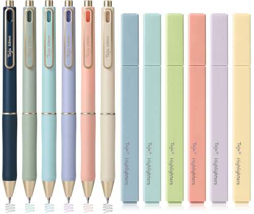 Taja 12 Pack Aesthetic Highlighters and Gel Pens Set, 6 No-Bleed Pastel Highlighters and 6 multicolor Ink Pens for Bible Study, Journaling, School and Office Supplies - style: Highlighters+Multicolor Pens