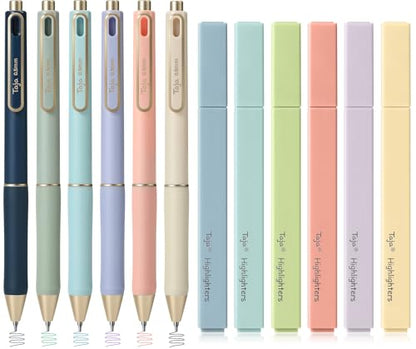 Taja 12 Pack Aesthetic Highlighters and Gel Pens Set, 6 No-Bleed Pastel Highlighters and 6 multicolor Ink Pens for Bible Study, Journaling, School and Office Supplies - style: Highlighters+Multicolor Pens