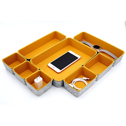 Welaxy 8-Piece Felt Drawer Organizers Curry Desk Tray Makeup Storage - color: Curry