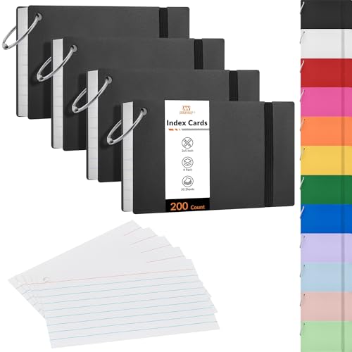NEEWAY Ruled Index Cards with Ring 3x5 Inches, 200 Count Note Cards Lined, Flash Cards with Rings for Studying, Home and Office (Black) - color: Black