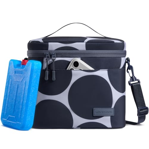 LOVEVOOK Insulated Lunch Box for Women Men, Reusable Lunch Bag for Work Picnic Beach College School, Leakproof Cooler Bag with Shoulder Strap & Ice Pack, Lunch Box/Bag for Mom Teacher Kids Girl Boy - color: Blue Polka Dots, size: 9L