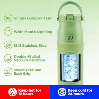 32 oz Insulated Water Bottle with Straw, Leakproof Stainless Steel Bottle with Handle, Non-Slip Silicone Sleeve, Internal Markings, Dishwasher Safe for Travel, Gym, Sports, Chartreuse - color: Chartreuse