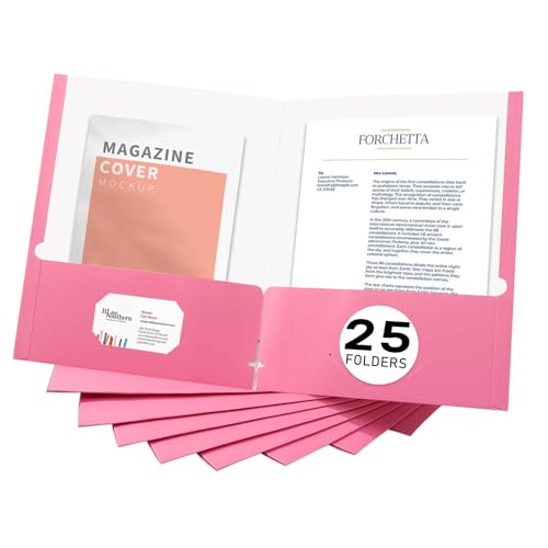 Zzrywuty File folders with Pockets,Pink Two folders for documents,25 Pack Paper Folders with Card Slot,Letter Size,School Students,Business,Home and Office Workers - color: Pink-25pcs