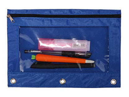3-Ring Pen Pencil Pouch with Clear Window Stationery Bag Binder Case Classroom Organizers Blue - color: Blue