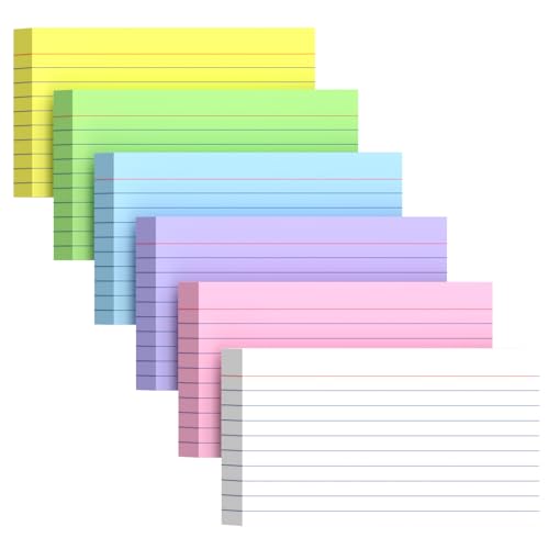 300 Count Index Cards 3x5 Inch Colored - 180gsm Heavyweight Flash Card (50 Sheets Each), Durable & Portable Note Taking for Students, Teachers, Study Flashcards for School Office Home - color: Multicolor-6