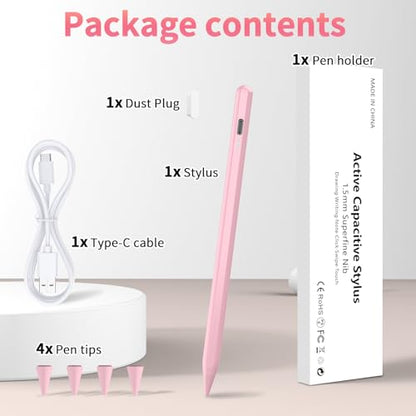 HZD Apple Pencil for iPad 2025-2018 Faster Charge Stylus Pen, Pink | with Tilt Sensitivity & Palm Rejection & Magnetic Compatible iPad 11/10/9/8/7/6, Pad Air 3/4/5, Pro 12.9"/11",Mini 6/5, M2/M4 - color: Pink