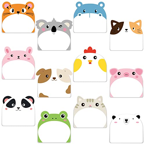 Yinder 24 Pads Cute Sticky Notes Fun Kawaii Animal Sticky Notes Pads Bulk Cartoon Memo Self Adhesive Gift for Valentines Veterinary Office School Tab Party Supplies(Classic Animals) - style: Classic Animals