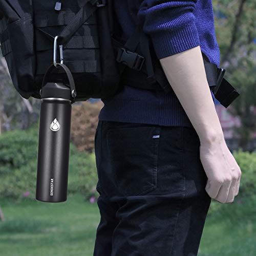 SENDESTAR Insulated Water Bottle 24 OZ, Wide Mouth 24 oz Water Bottle with Straw Lid, Spout Lid, Double Wall Vacuum Stainless Steel Leak Proof, Keeps Liquids Hot or Cold (Black) - color: Black, size: 24 Ounces