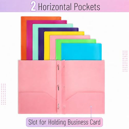 Mr. Pen- Plastic Folders with Pockets and Prongs, 5 Pack, Letter Size | Flexible Plastic Folders with Prongs - color: Bright Colors, size: 5 Pack