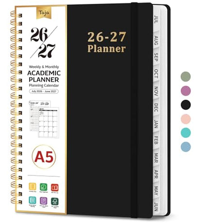 Planner 2026-2027, 6.3" x 8.5" Weekly and Monthly Academic Year Planner Calendar, July 2026 - June 2027, Hardcover Large School Planning Agenda With Tabs, Perfect for School & Office Supplies, A5, Black - color: D-Black, size: A5(6.3"x8.5")