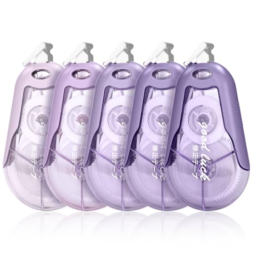 Temiary 5P White Correction Tapes Smooth Pull Out Tape for Writing, Purple | Aesthetic Correction White Tape for Instant Correction, Easy to Use Applicator for School Students Office Supplies - color: Purple