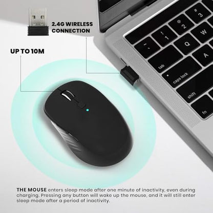 Wireless Computer Mouse - Full-Size 2.4G USB Receiver Mouse, 6 Buttons with Back/Forward, 3 DPI Levels, Lightweight, Ambidextrous Design, Black (MKE 410)