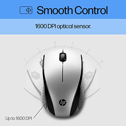 HP X3000 G3 Wireless Mouse Silver, up to 15-Month Battery,Scroll Wheel, Side Grips for Control, Travel-Friendly, Blue LED, Powerful 1600 DPI Optical Sensor, Win XP,8, 11 Compatible (683N9AA#ABL) - color: Silver