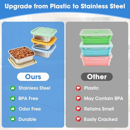 2 Pack 32oz Stainless Steel Snack Containers with Silicone Lids, Leakproof Airtight Metal Bento Box, Reusable Food Storage for Meal Prep, Sandwich, Travel, Stackable BPA Free (2pack-A) - color: 2pack-A