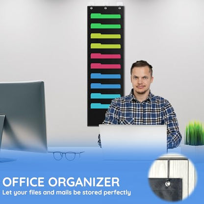 ZKOO 10 Pockets Hanging Wall File Organizer for A4 Size Paper/Legal/Letter Size Document, Sturdy Wall Mail Organizer Black Pocket Chart Great for Classroom, Office, Home Use with 3 Hangers - size: 10 Pocket