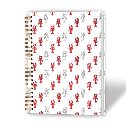 XUNLURY Red Lobster Ocean Beach Notebook, Lobster Lover Gifts Journal, Beach Themed Gifts Journal, Nautical Coastal Crayfish Hardcover Spiral Notebooks, 5.5x8.3 Inch - color: Color_J