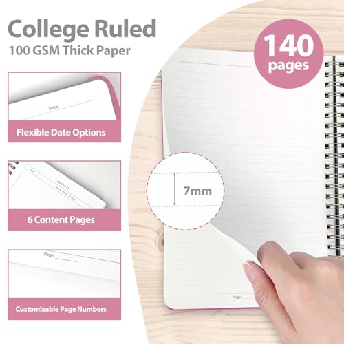 VALOME Journaling Notebooks, A5 Lined Spiral Notebook for Women & Men, 146 Pages College Ruled Hardcover Note Book for Work, Note Taking, Journaling, School, Writing (Rose Pink) - color: Rose Pink