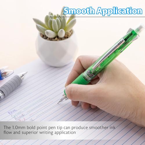 BAZIC PRODUCTS 2-in-1 Mechanical Pencil & 4-Color Pen, Bold, 4-Set | barrel: 4-color ballpoint pen plus 0.7 mm mechanical pencil, 1.0 mm bold ink, cushion grip, refillable
