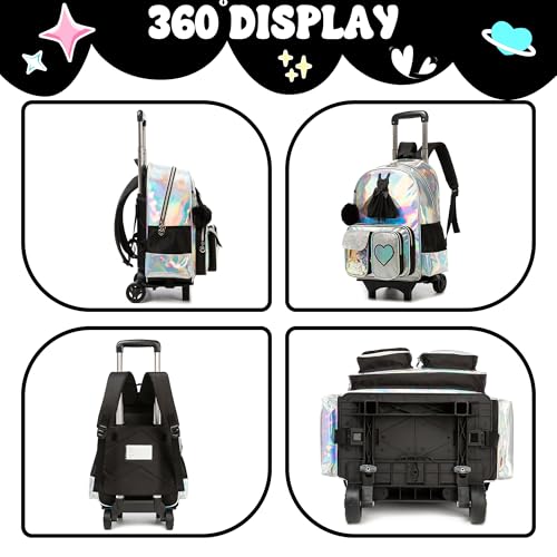 Meetbelify Rolling Backpack for Girls Backpack with Wheels for Elementary Student Kids School Bag with Lunch Box Pencil Case for Girls Ages 6-8 Years Old Black - color: Black 01