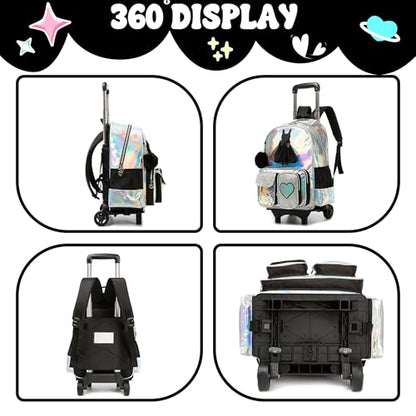 Meetbelify Rolling Backpack for Girls Backpack with Wheels for Elementary Student Kids School Bag with Lunch Box Pencil Case for Girls Ages 6-8 Years Old Black - color: Black 01