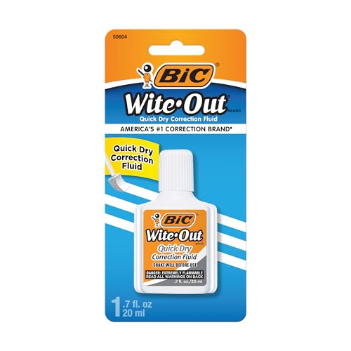 BIC Wite-Out Quick Dry Correction Fluid, 20mL, White, Goes on Easy with A Reduced Dry Time, 1-Count Pack - size: 1 Count (Pack of 1)