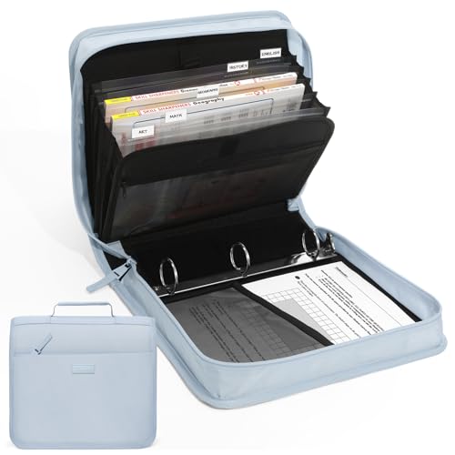 SUNEE Zipper Binder with Handle, 1.5 Inch O-Ring, 325 Pages Capacity, with 5-Tab Expanding File Folder for Classified Storage, Small Size Lightweight Zipper Bag for Middle School Students, Dusk Blue - color: Dusk Blue