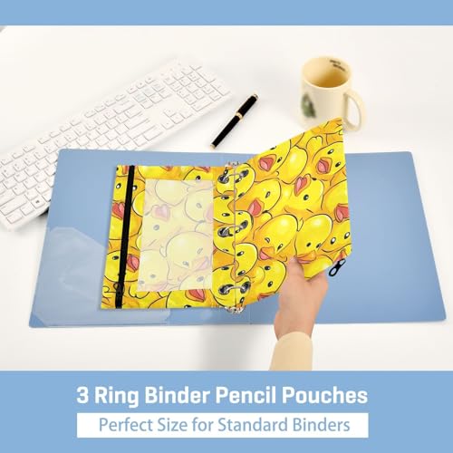 Kcldeci Pencil Pouch for 3 Ring Binder, Cartoon Rubber Ducky 2 Pack Binder Pencil Pouch with Clear Window Pencil Bags with Zipper Pencil Case for Binder - color: A06