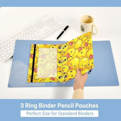 Kcldeci Pencil Pouch for 3 Ring Binder, Cartoon Rubber Ducky 2 Pack Binder Pencil Pouch with Clear Window Pencil Bags with Zipper Pencil Case for Binder - color: A06
