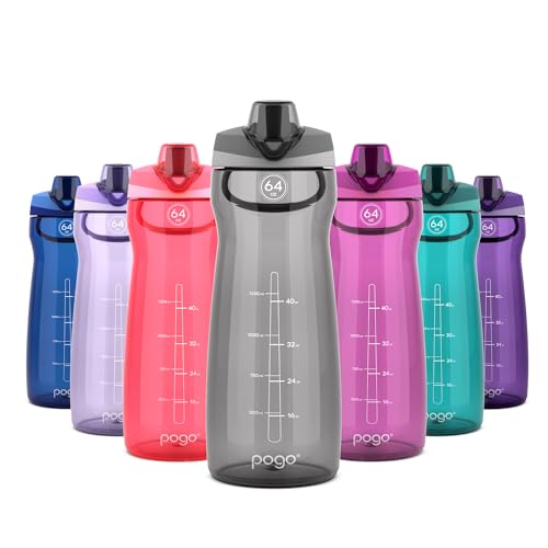 Pogo 64oz Plastic Water Bottle with Leak-Proof Chug Lid and Carry Handle, Reusable, BPA Free, Capacity Markings, Dishwasher Safe, Perfect for Travel, School, Outdoors, and Gym, Grey - color: Grey, size: 64 Ounces