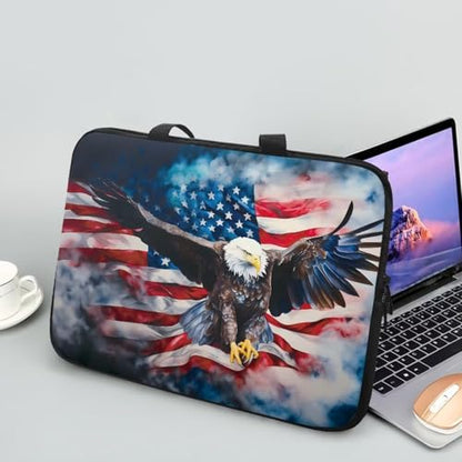 American Flag Eagle 10 Inch Laptop Sleeve Patriotic Computer Bag with Handle, Waterproof Handbag Zipper Tablet Cover Laptop Tote Bag Carrying Case for Office School 4th of July - color: American Flag Eagle, size: 10 Inch