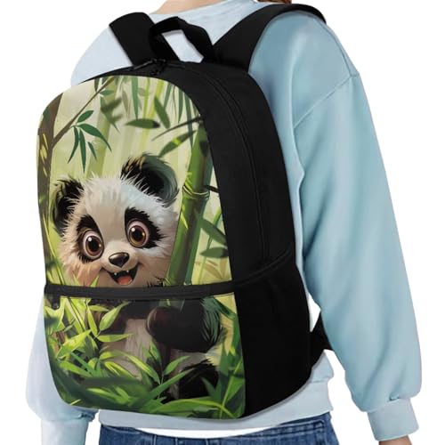 Panda Backpack for Girls Boys Backpack with Lunch Box Water Bottle Pouch and Kawaii Pencil Case 4PCS Set Cute Bookbag with Front Pocket for School 17 inch Large Sturdy School Bag for Kids - color: Bamboo Panda