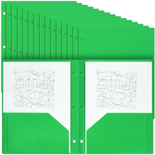 Yeaqee 50 Pcs Plastic Folders with Pockets Bulk 3 Hole Punched 2 Pocket File Folders for 3 Ring Binder Divider Folder for Notebooks, Durable Poly for Office Home (Green) - color: Green