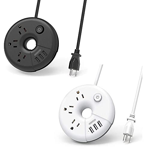NTONPOWER Compact Power Strip with USB Bundle, 3 Outlets 3 USB Portable Desktop Charging Station with 5ft Extension Cord for Office, Home, Hotels, Cruise Ship, Nightstand