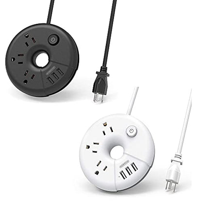 NTONPOWER Compact Power Strip with USB Bundle, 3 Outlets 3 USB Portable Desktop Charging Station with 5ft Extension Cord for Office, Home, Hotels, Cruise Ship, Nightstand