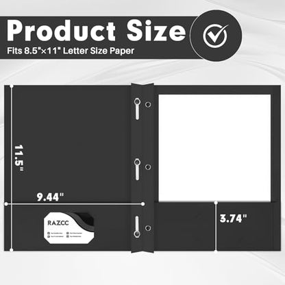 Two Pocket Folders, RAZCC 75 Pack Two Pocket Folders with Prongs, 3 Prong Folders Fit Letter Size Paper, Pocket File Folders for School Office Home Business, Black - color: Black