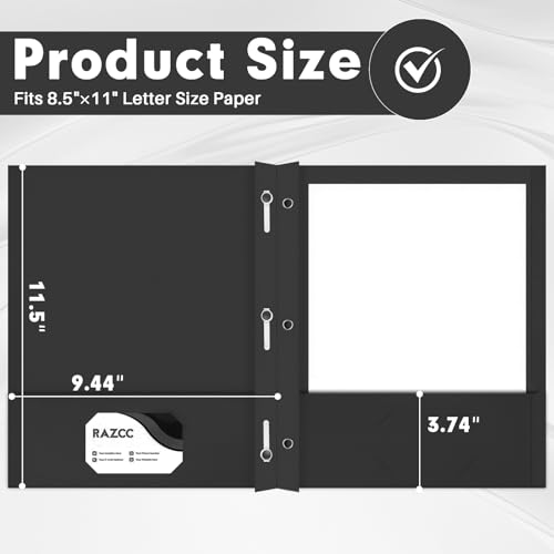 Two Pocket Folders, RAZCC 75 Pack Two Pocket Folders with Prongs, 3 Prong Folders Fit Letter Size Paper, Pocket File Folders for School Office Home Business, Black - color: Black