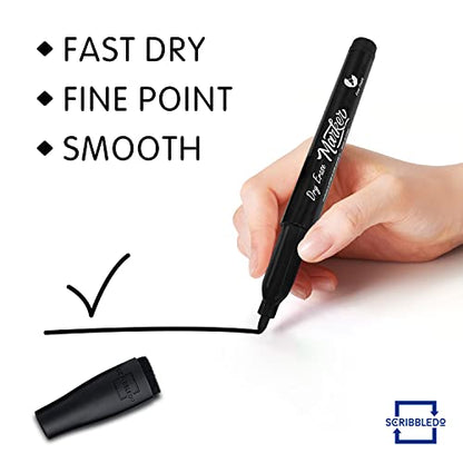 Scribbledo 36-Pack Black Fine Tip Dry Erase Markers with Eraser Cap | Low-Odor Whiteboard Markers for Office, Workplace, Medical & Professional Use