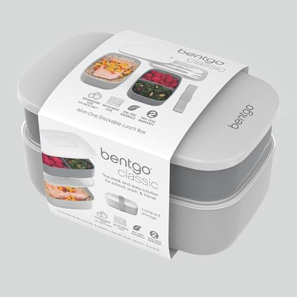 Bentgo Classic Stackable 3-Compartment Adult Bento-Style Lunch Box | Removable Utensil Set and Sealing Strap, BPA-Free, Food Container Ideal for Meal Prep, Work, and On the Go (Gray) - color: Gray