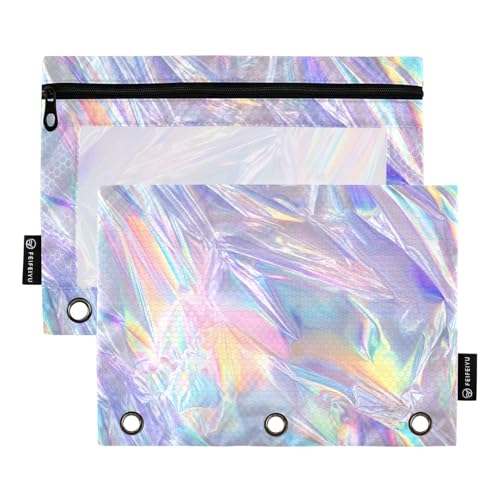 ALAZA Holographic Neon Iridescent Pattern Pencil Pouch for 3 Ring Binder 2 Pack Zipper Binder Pencil Bag Case with Clear Window Office Supplies - color: multi22