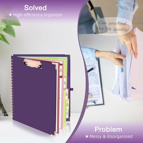 EYROZILL Spiral Notebook Clipboard with Removable Dividers Tabs, 5 Subject Notebook College Ruled, 8.5"x11" Hardcover Lined Journals with 12 Storage Pockets School Office Work Supplies